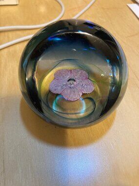 Flower Glass Paperweight, Etched on Bottom "Scotland Tranquility" and Numbered